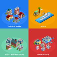 Isometric City 2x2 Icons Set vector