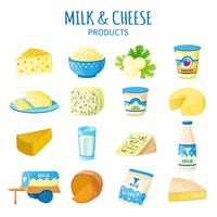 Conjunto de iconos de leche y queso vector