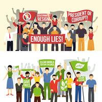 Political And Ecological Demonstrations Horizontal Banners  vector