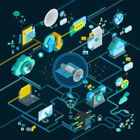 Telecommunication Isometric Flowchart  vector