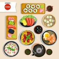 Japanese Food Top View Set vector