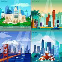 Conjunto de iconos de concepto de paisajes urbanos americanos vector