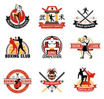 Clubes marciales emblemas de colores vector