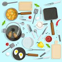 Chef Workplace Top View Set vector