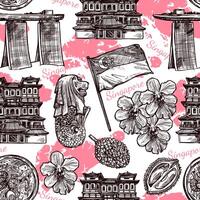 Singapore Hand Drawn Sketch Seamless Pattern vector