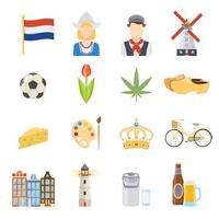 Conjunto de iconos planos de Holanda vector