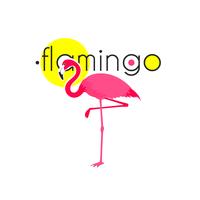 Pink Flamingo Resort Emblem icono plana vector