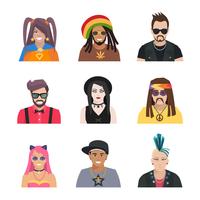 Conjunto de iconos de personas subcultivos vector