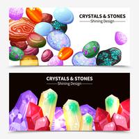 Banners de piedras y rocas de cristal vector