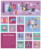 Icono de compras de mujer plana vector