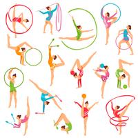Conjunto de figuras de niña gimnasta color vector