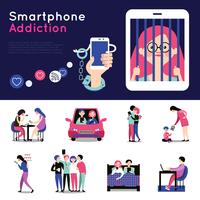 Smartphone Addiction Flat Banners Set   vector