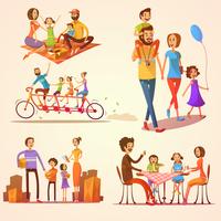  Family Retro Cartoon Set vector