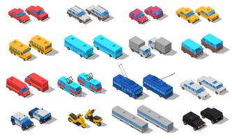 Conjunto de iconos isométricos de transporte de la ciudad vector