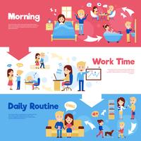 Daily People Horizontal Banners Set vector