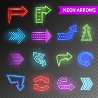 Conjunto de flechas de neón brillante vector