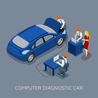 Auto Service Computer Diagnostic Isometric Banner  vector