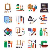 Conjunto de iconos de herramientas y materiales de arte vector