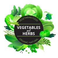 Vegetales Hierbas Marco Verde Redondo vector