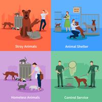 Stray Animals Icons Set vector