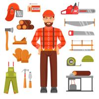 Lumberjack Decorative Flat Icons Set  vector