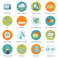 Iconos de telecomunicaciones en círculos de colores vector