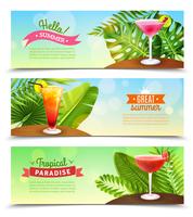 Tropical Paradise Vacations 3 Banners Set  vector