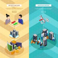Two Datacenter Isometric Vertical Banners  vector
