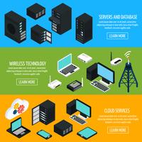 Data Center Isometric Horizontal Banners vector