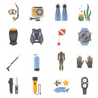 Buceo y snorkeling iconos decorativos planos vector