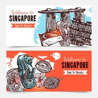 Banners de croquis dibujados a mano de Singapur vector