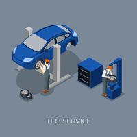Tires Auto Service Isometric Banner