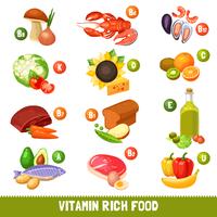 Productos alimenticios ricos en vitamina vector