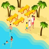 Family Tropical Beach Vacation Isometric Banner  vector