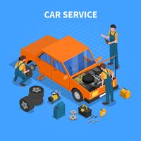 Servicio de coche de trabajo proceso isométrico vector