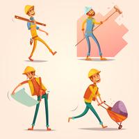 Construction Builder Retro Cartoon icons Set  vector