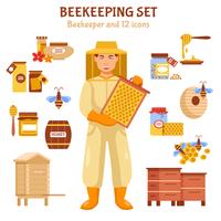 Beekeeping Honey Illustration Icon Set vector