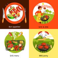 Barbecue Party 4 Flat Icons Square  vector