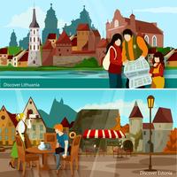 Conjunto de composiciones de paisajes urbanos europeos vector