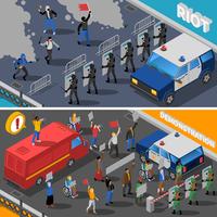  Demonstration Protest Riot 2 Isometric Banners  vector