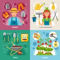 Gardening Concept 4 icons Square Banner vector