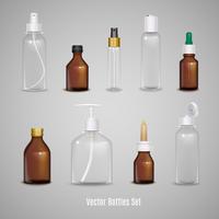 Conjunto de botellas realistas transparentes vector