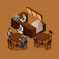 Camarera Barista People Isometric Brown Poster vector