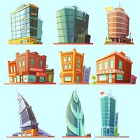 Distinctive  modern and  old  buildings icons set  vector