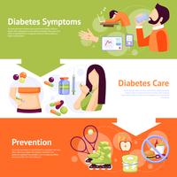 Diabetes Symptoms 3 Flat Banners Set  vector