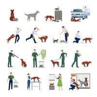 Stray Animals Icons Set vector