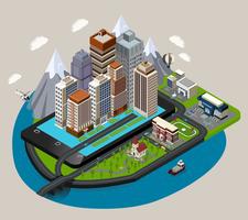 Isometric Mobile City Concept vector