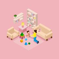 Mother And Daughter Playing Isometric Banner 