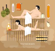  Bath Sauna Family Visit Illustration Poster  vector