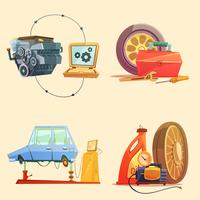 Auto Service Retro Cartoon Icon Set vector